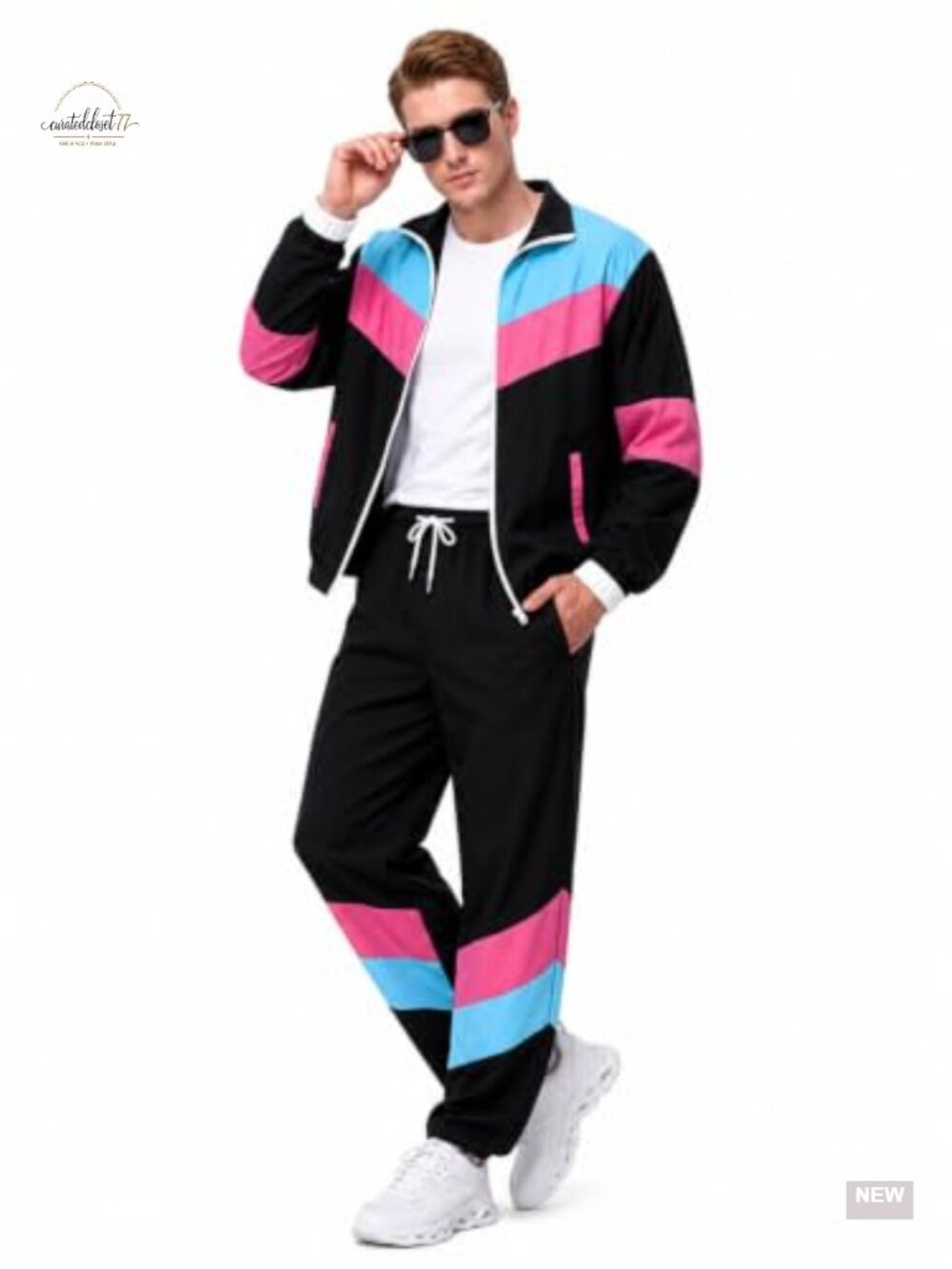 80s Retro Neon Tracksuit Jacket Pants Set Men Costume